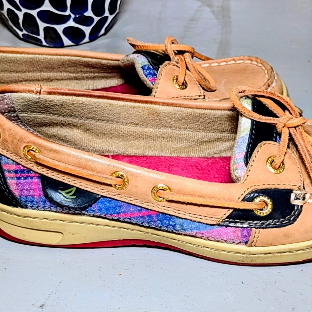 Sperry Top Sider Women's Boat Shoes Size 6M Leather and Sequined Sides Exc Cond